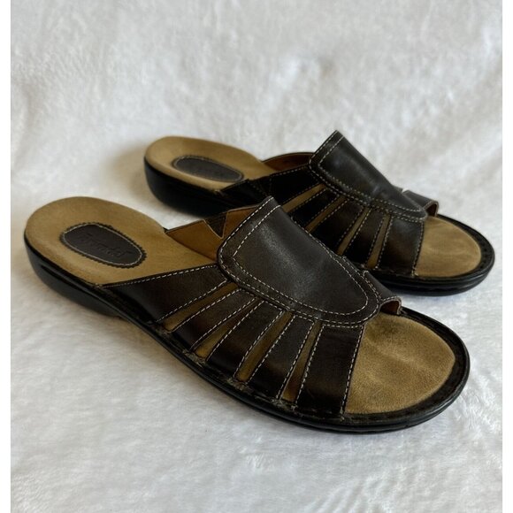 Björndal Brown Leather Open Toe Slip On Casual Sandals‎ Womens Size 9M Turner - Picture 1 of 10